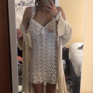 Lace floral beige and white dress